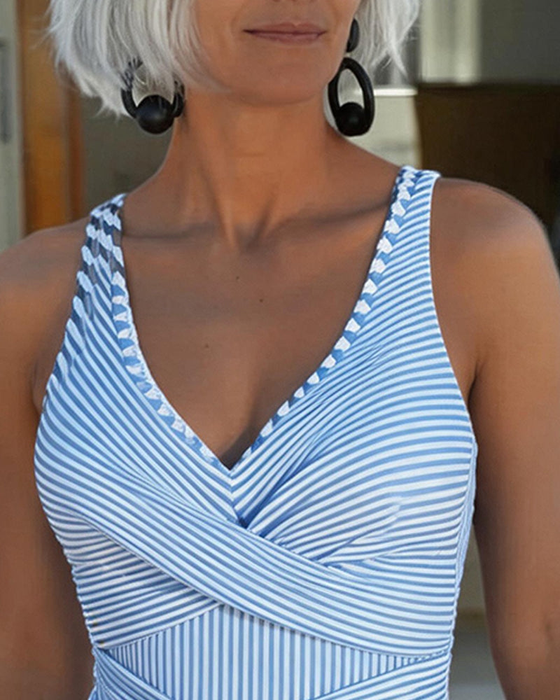 Striped V-Neck One-Piece