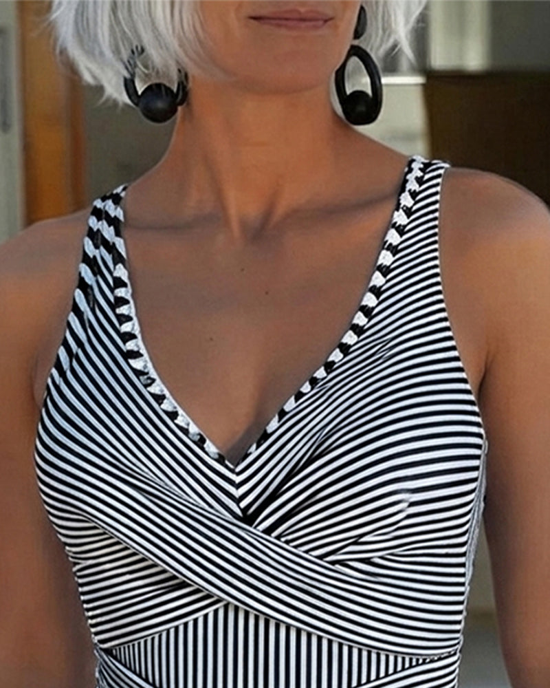 Striped V-Neck One-Piece