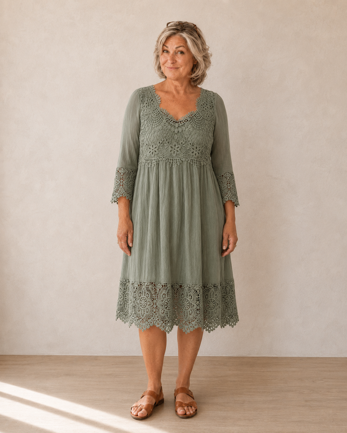 Isabella™ | Belly-flattering Lace Midi Dress