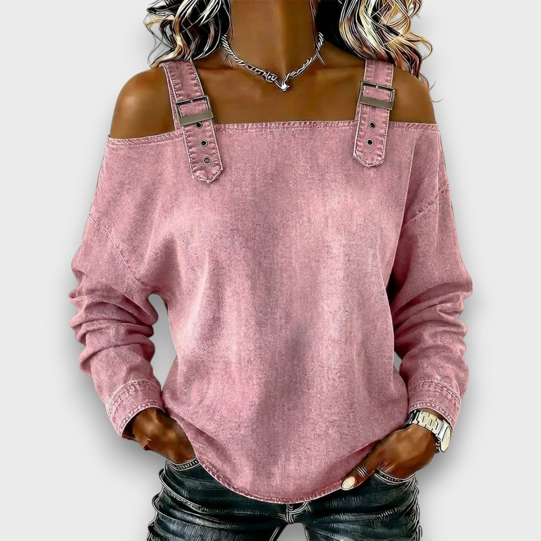 Velmira | Casual Buckle Strap Denim Top