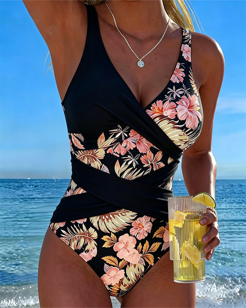 One-Piece Floral Contrast