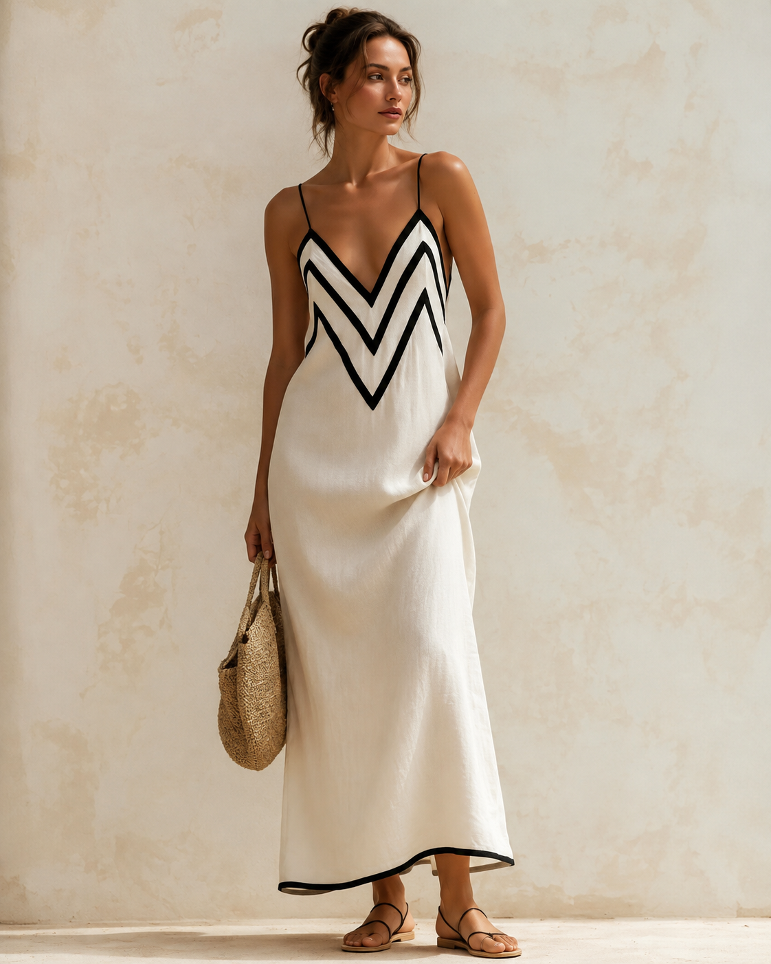 Ellie™ | Elegant Tummy-Flattering Maxi Dress with Chevron Design