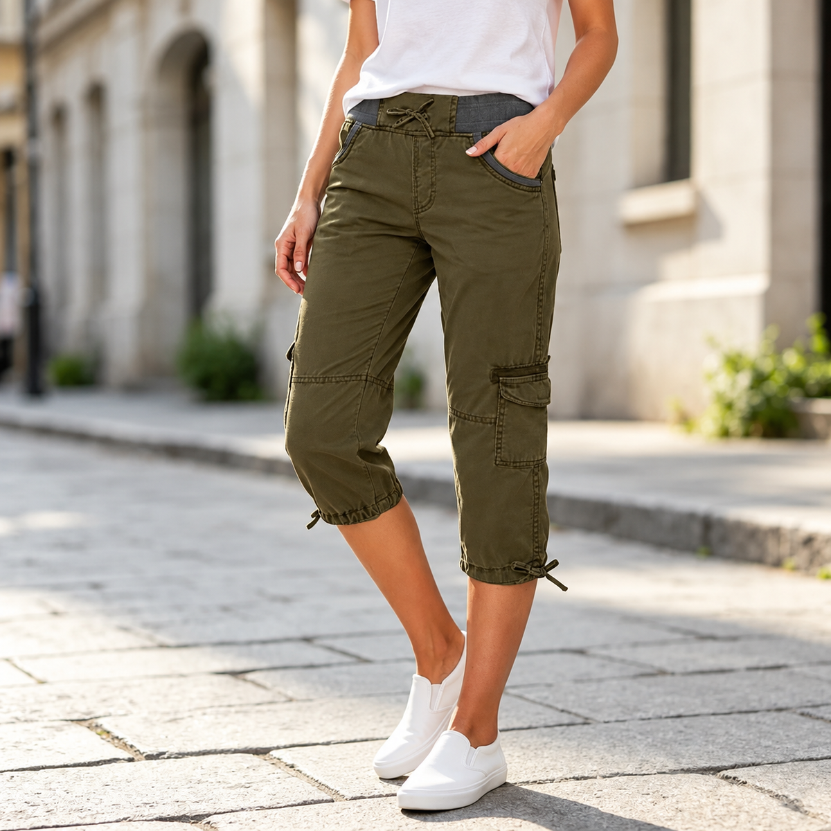 Lily™ | High-Waist Cargo Capri Pants With Pockets