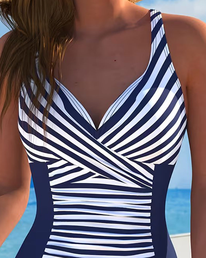 Color-Block Striped One-Piece Swimsuit