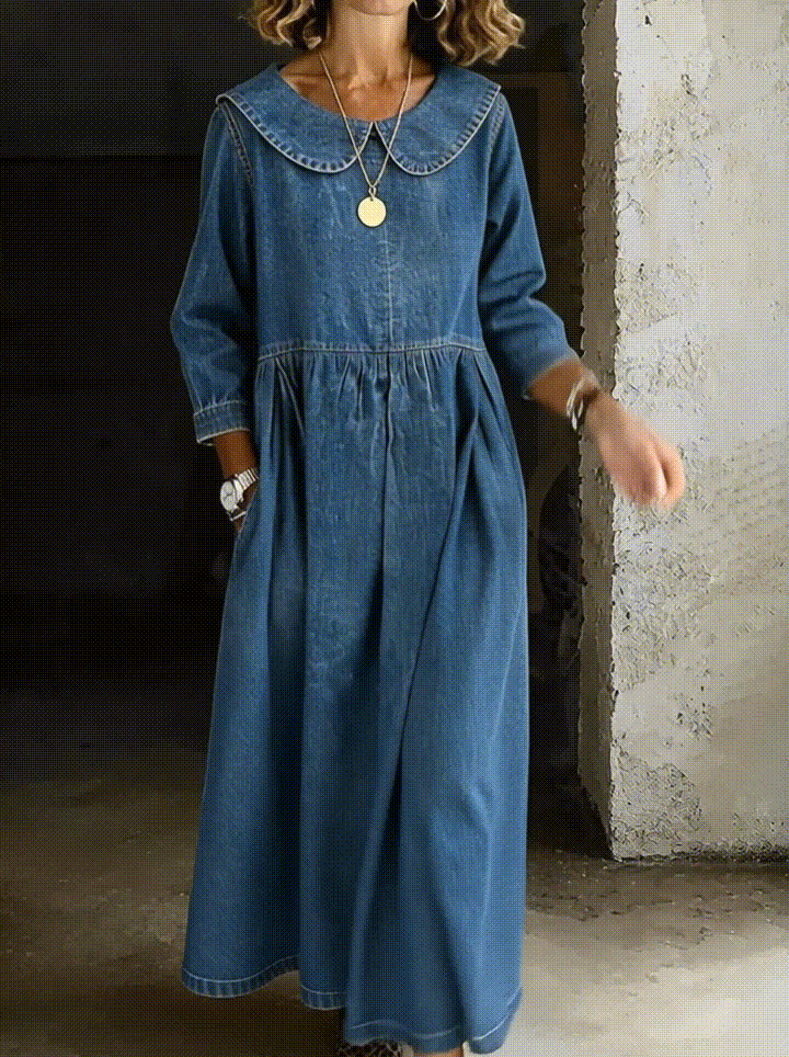 Clara™ | Denim Dress with Peter Pan Collar