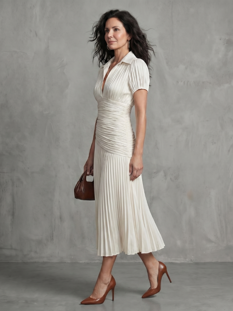Brianna™ | Tummy-Flattering Pleated Midi Dress