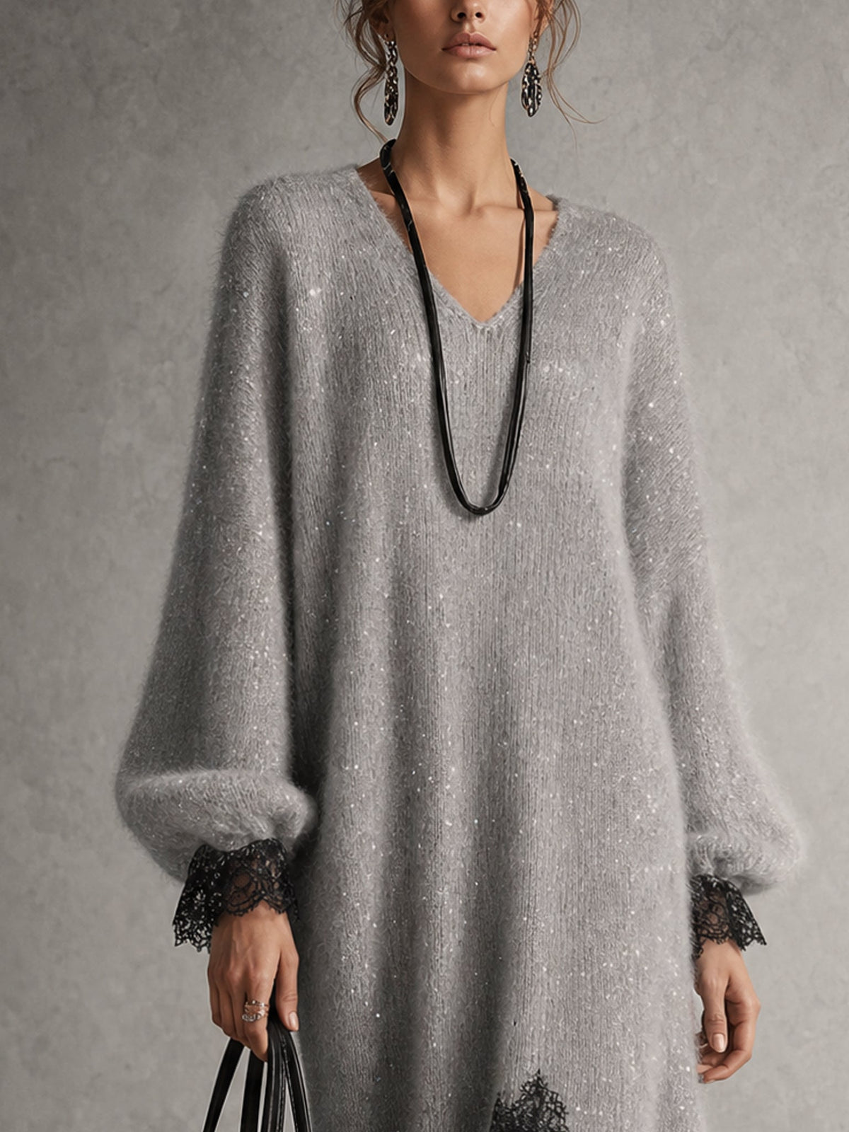 Karen™ | Glitter Midi Dress with Lace Hem
