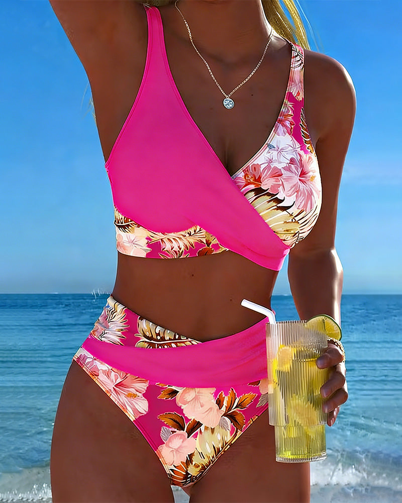 Floral Contrast Cut-Out Bikini