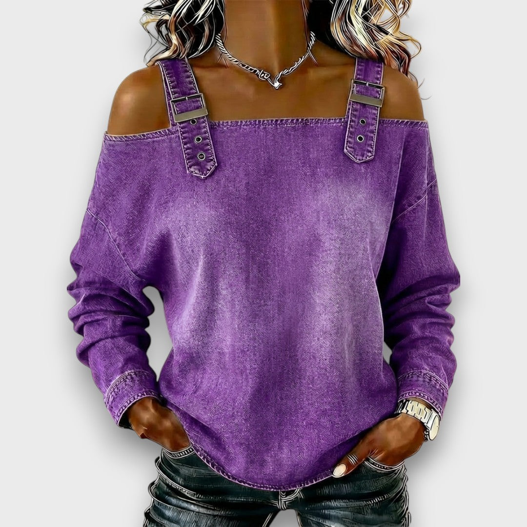 Velmira | Casual Buckle Strap Denim Top