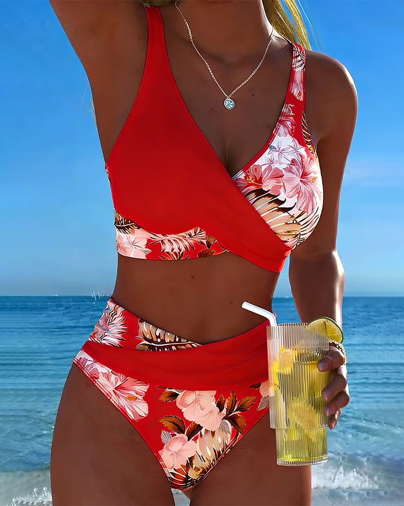 Floral Contrast Cut-Out Bikini