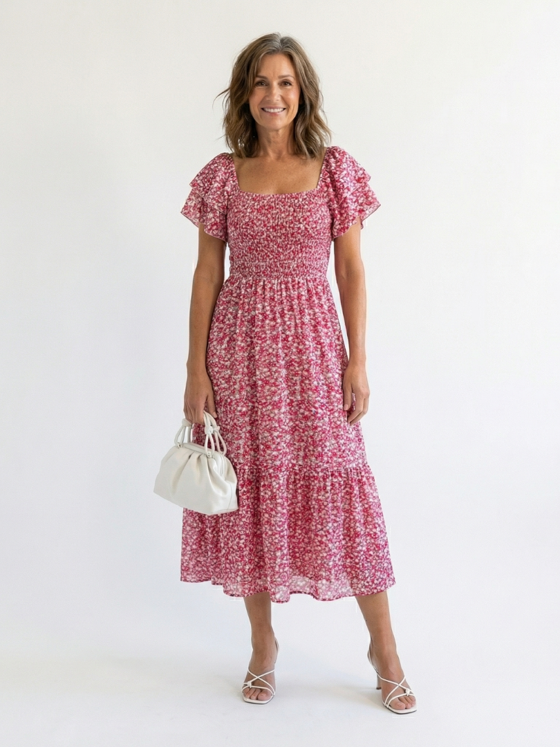 Odette™ | Tummy-Flattering Floral Midi Dress