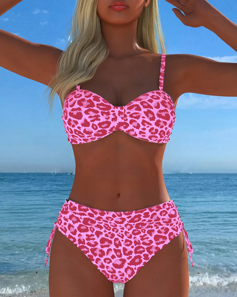 Laced Leopard Print Two-Piece Swimsuit