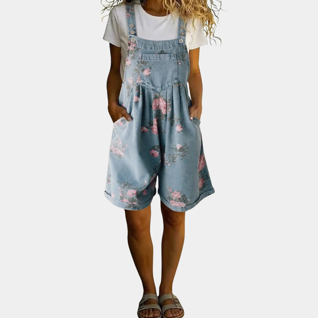 Judy™ | Vintage Washed Floral Denim Jumpsuit