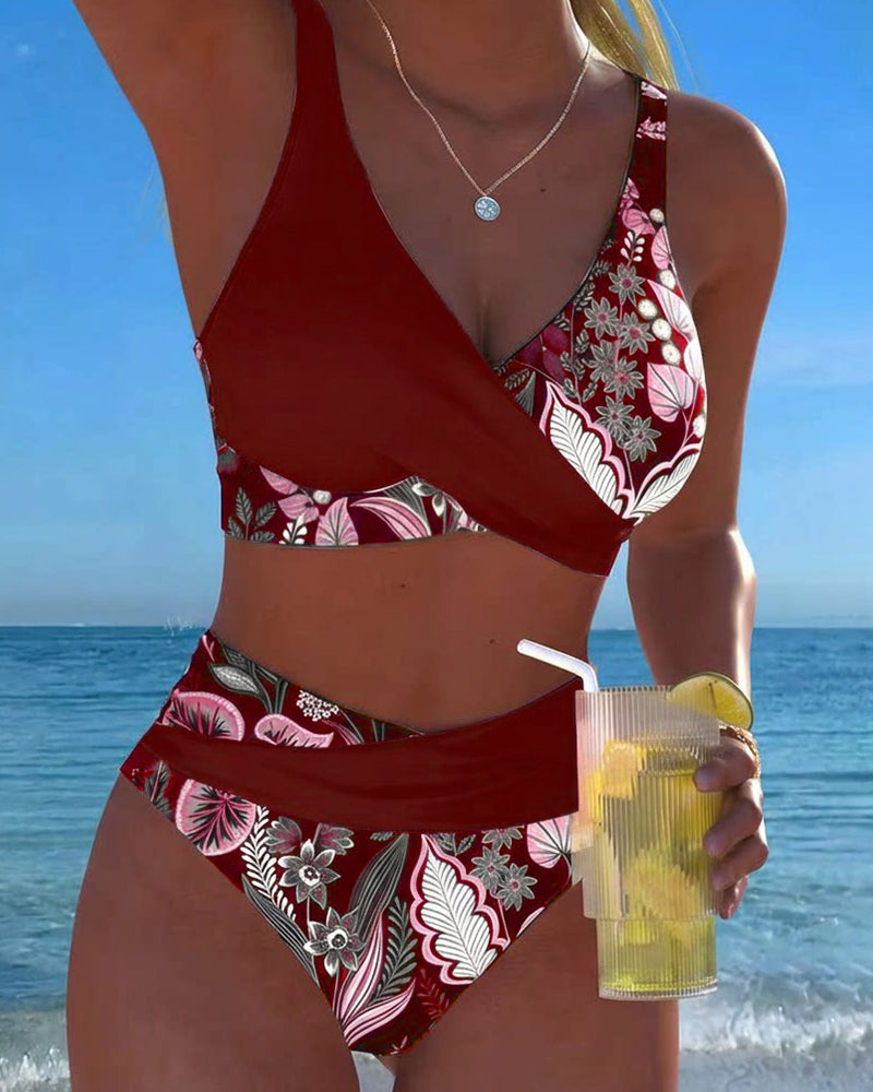 Color Contrast Floral Bikini