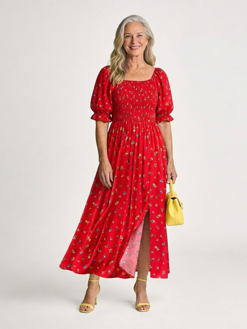 Delphine™ | Tummy-Flattering Floral Midi Dress