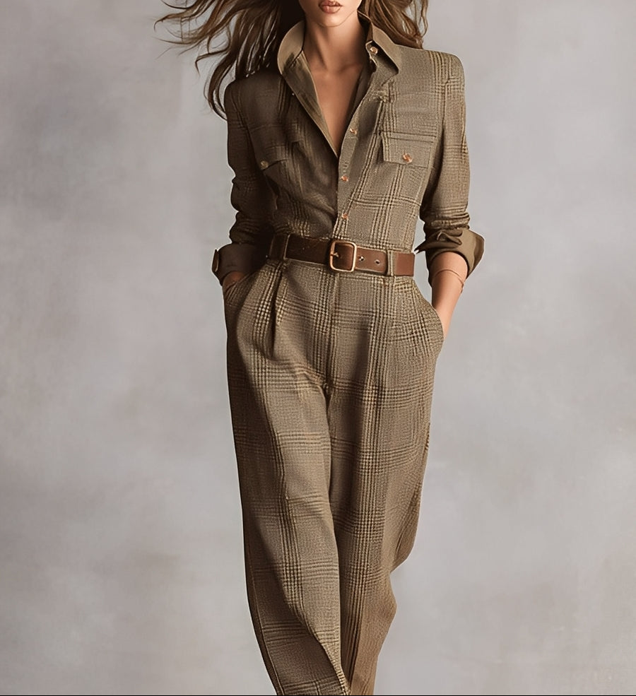 Joyce™ | Elegant Checked Jumpsuit with Belt