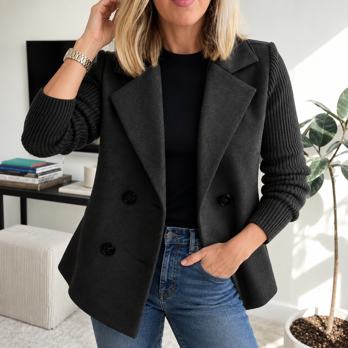 Susan™ | Comfortable Blazer Jacket with Knitted Sleeves