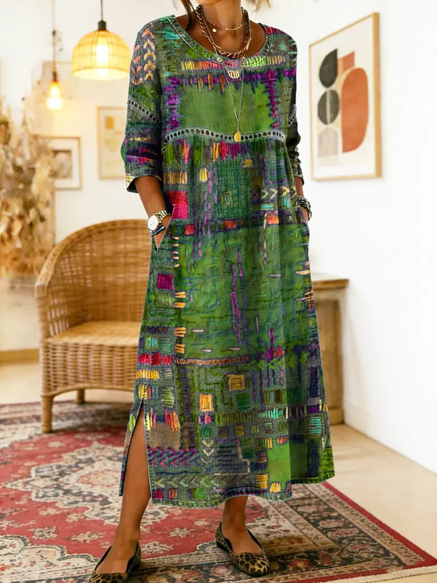 Manuela | Printed Dress with Ethnic Patchwork
