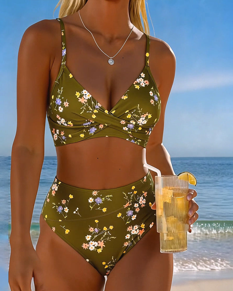 Sexy Cross-strap Floral Printed Bikini