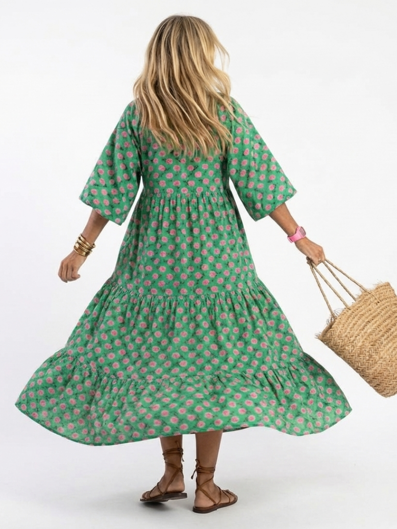 Fiora™ | Tummy-Flattering Floral Midi Dress