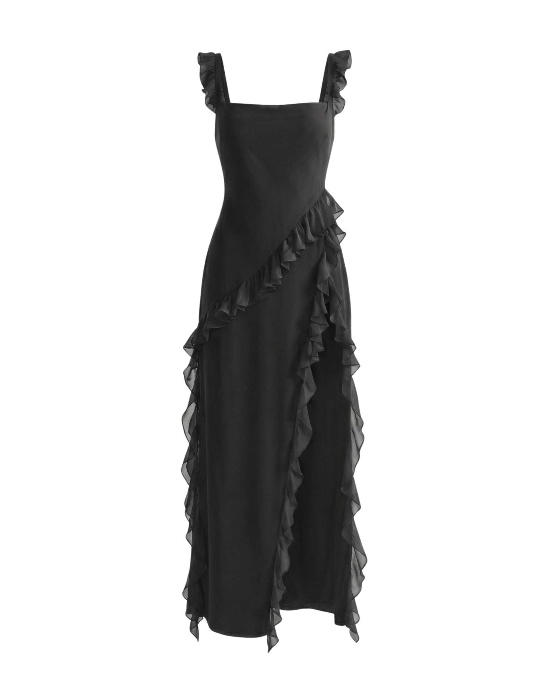 Ruffled Slit Maxi Dress
