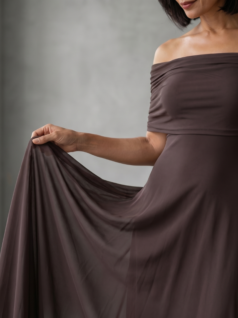 Juni | Off Shoulder Draped Midi Dress