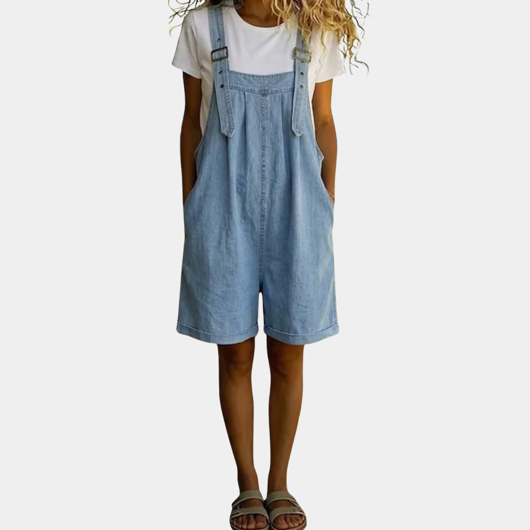 Clara™ | Light Blue Denim Short Overalls