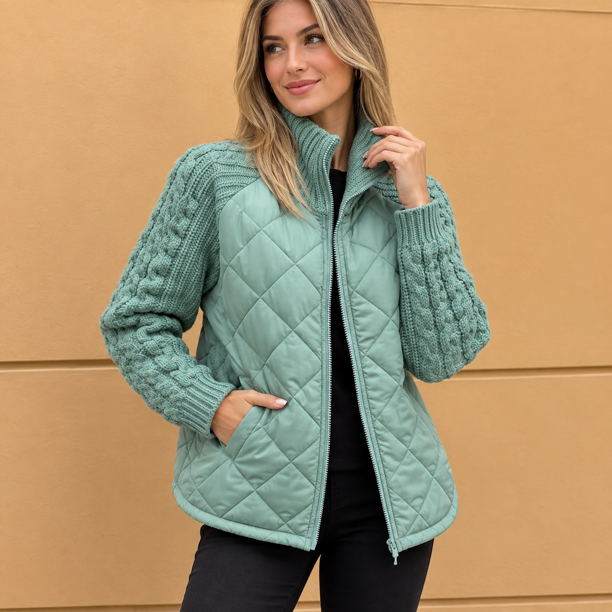 Karen™ | Warm Padded Jacket with Knitted Sleeves