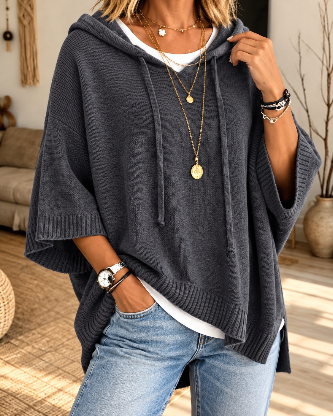 Deborah™ | Comfortable Knitted Poncho With Hood