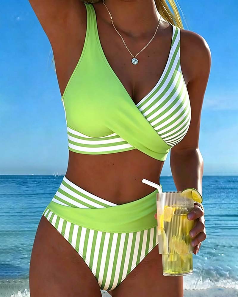 Striped Printed Cross Bikini