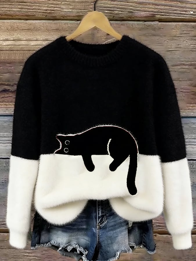Audrey™ | Soft Oversized Sweater with Cat Print