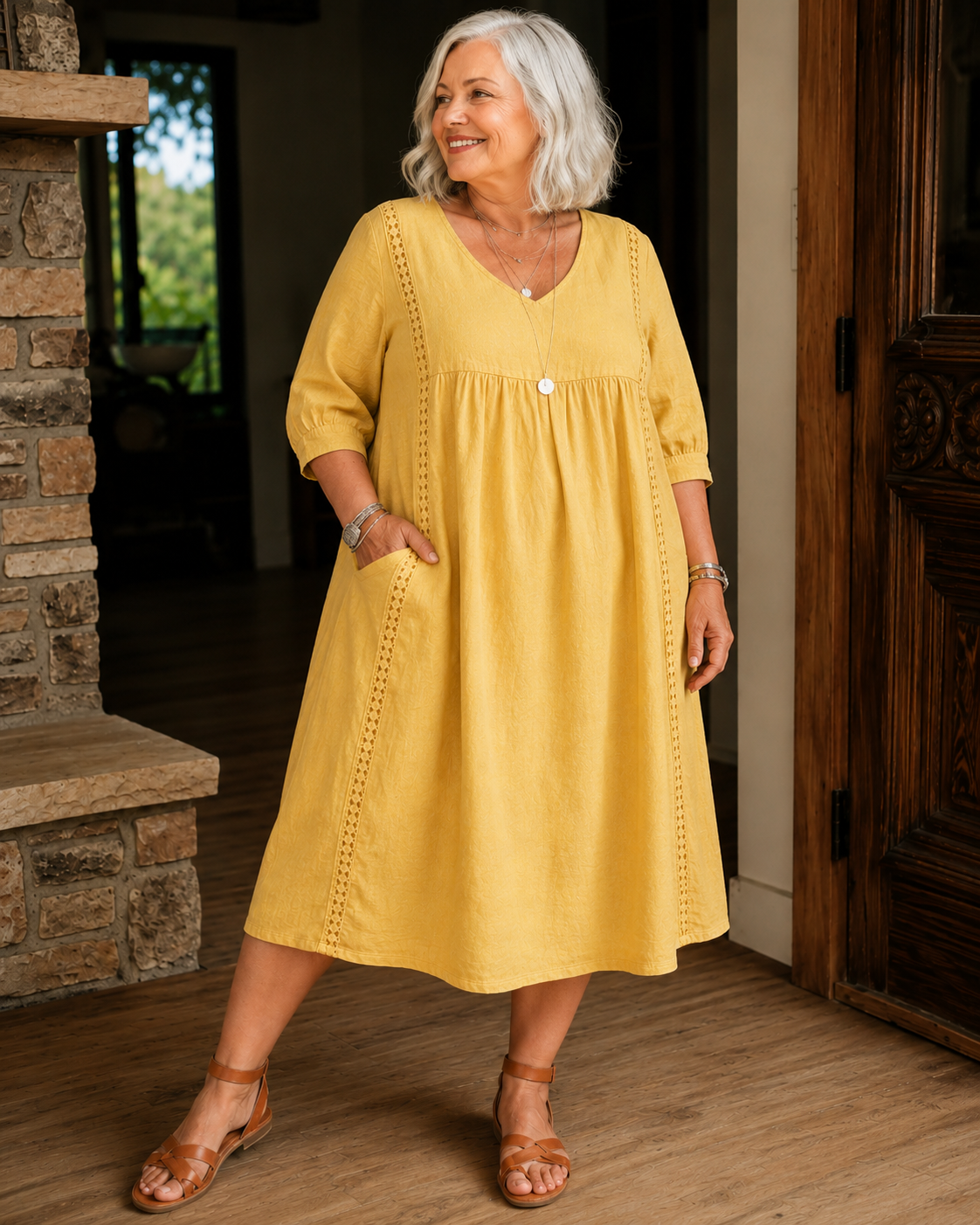 Nessa™ | Belly-Covering Midi Dress With Lace Detail