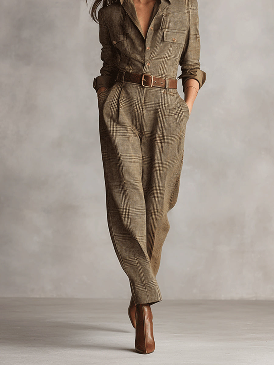 Joyce™ | Elegant Checked Jumpsuit with Belt 3