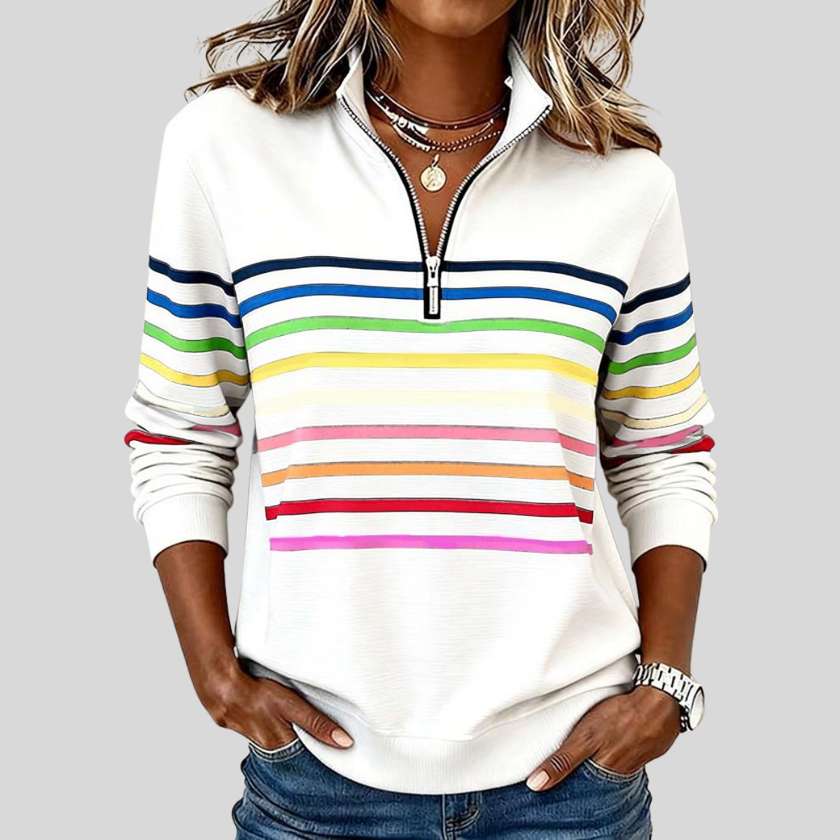Susan™ | Colorful Striped Sweater with Quarter Zip 3