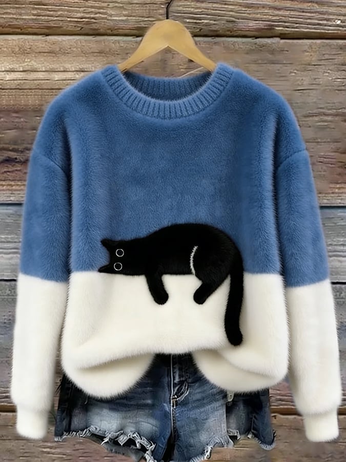 Audrey™ | Soft Oversized Sweater with Cat Print
