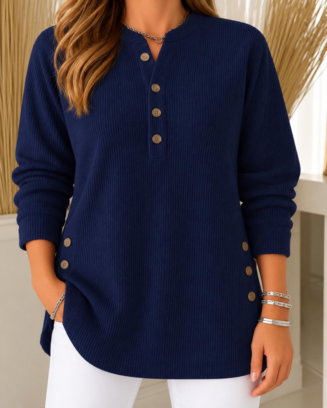 Karen™ | Casual Ribbed Sweater With Buttons