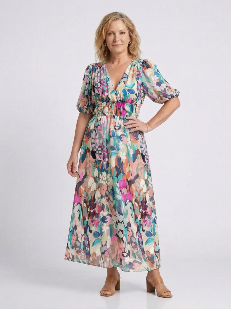 Eulalie™ | Tummy-Flattering Floral Midi Dress