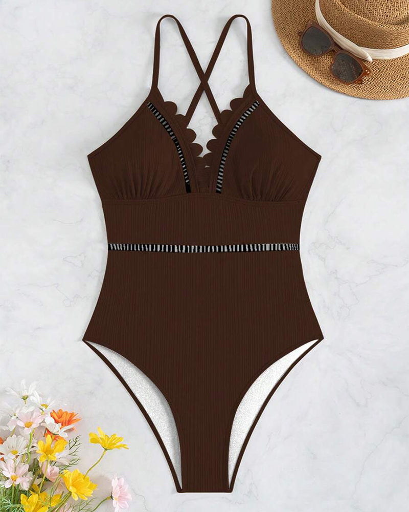 Sexy Hollow Solid One-Piece Swimsuit