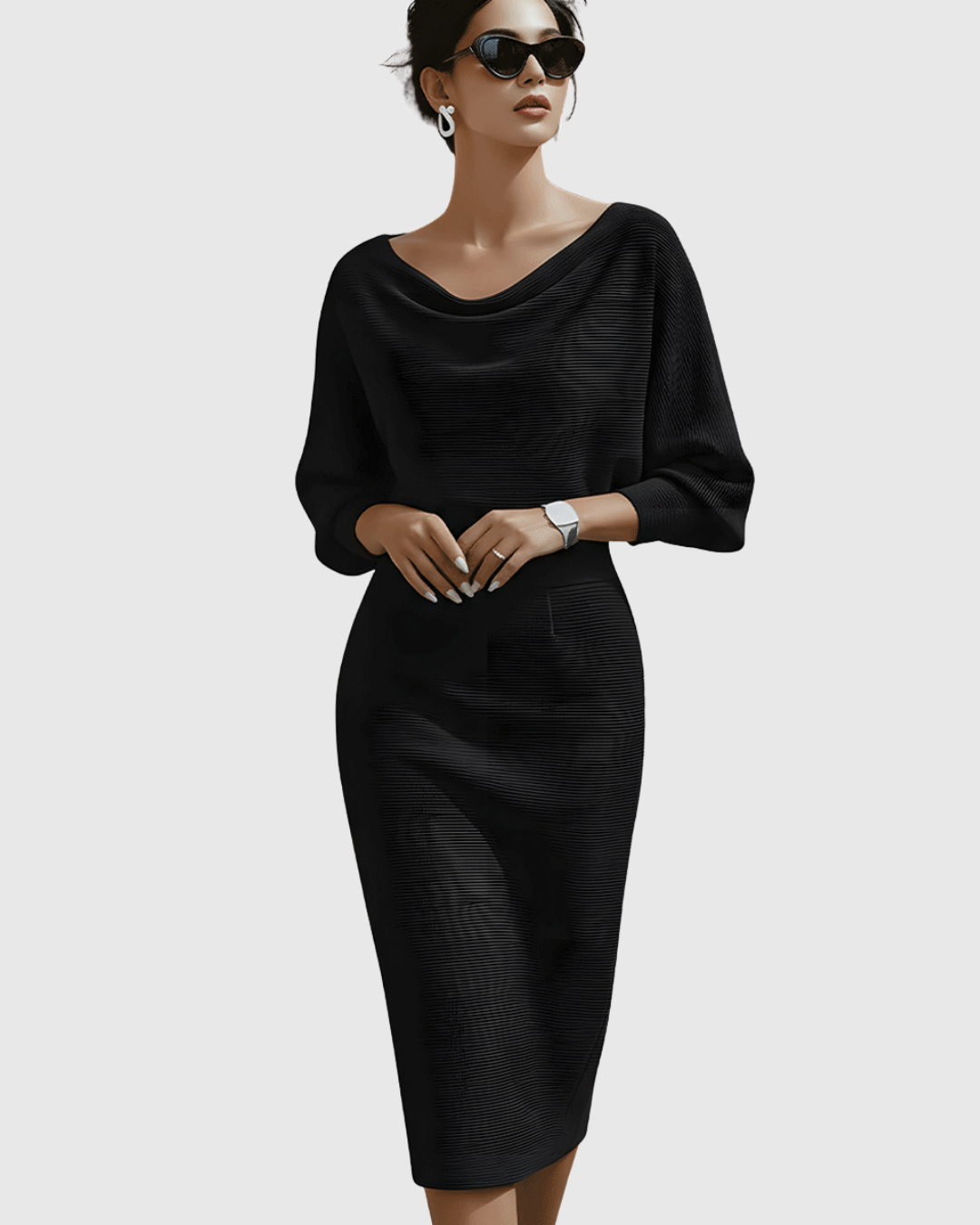ISMERIA | Midi Dress with Batwing Sleeves