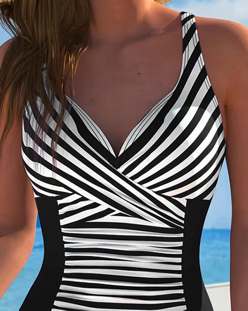 Color-Block Striped One-Piece Swimsuit