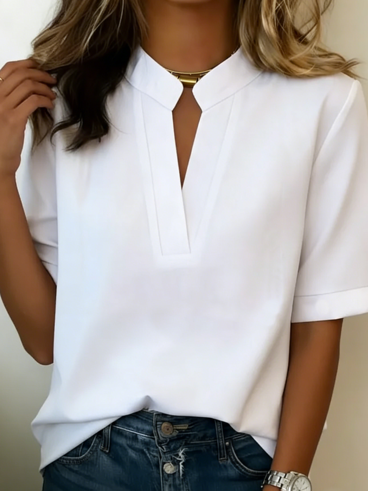 Audrey™ | Chic V-Neck Blouse with Gold Detail 8