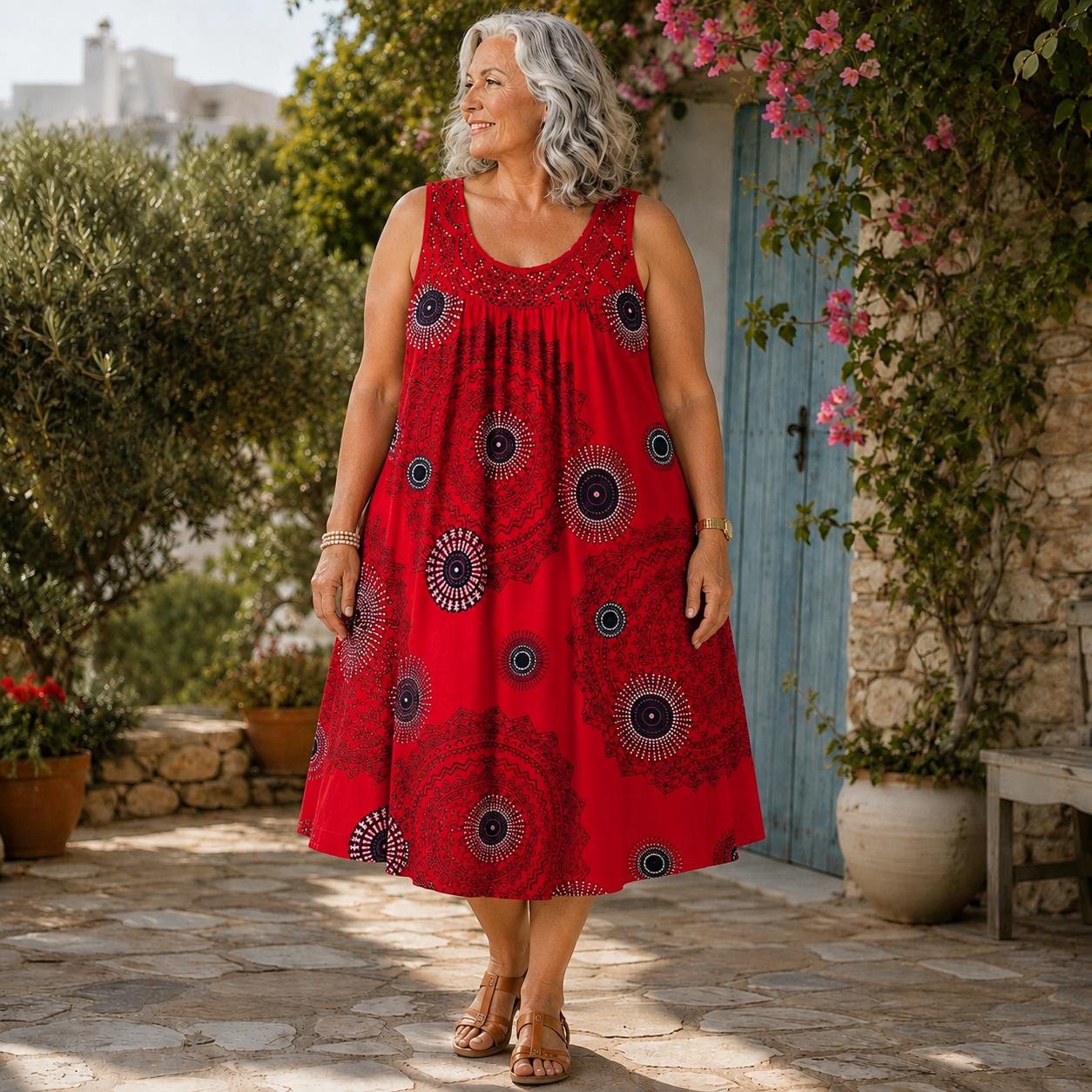Lily™ | Tummy-Flattering Midi Dress with Abstract Print