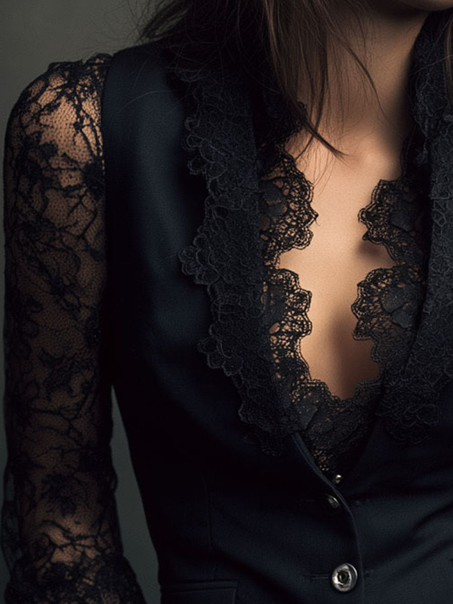 Donna™ | Elegant Blazer with Lace Sleeves