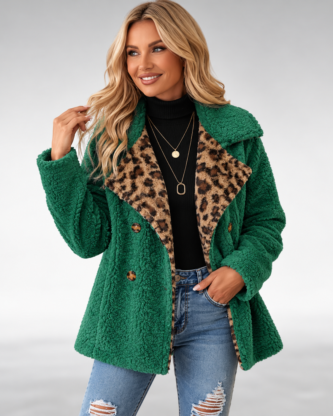 Linda™ | Teddy Jacket with Leopard Detail