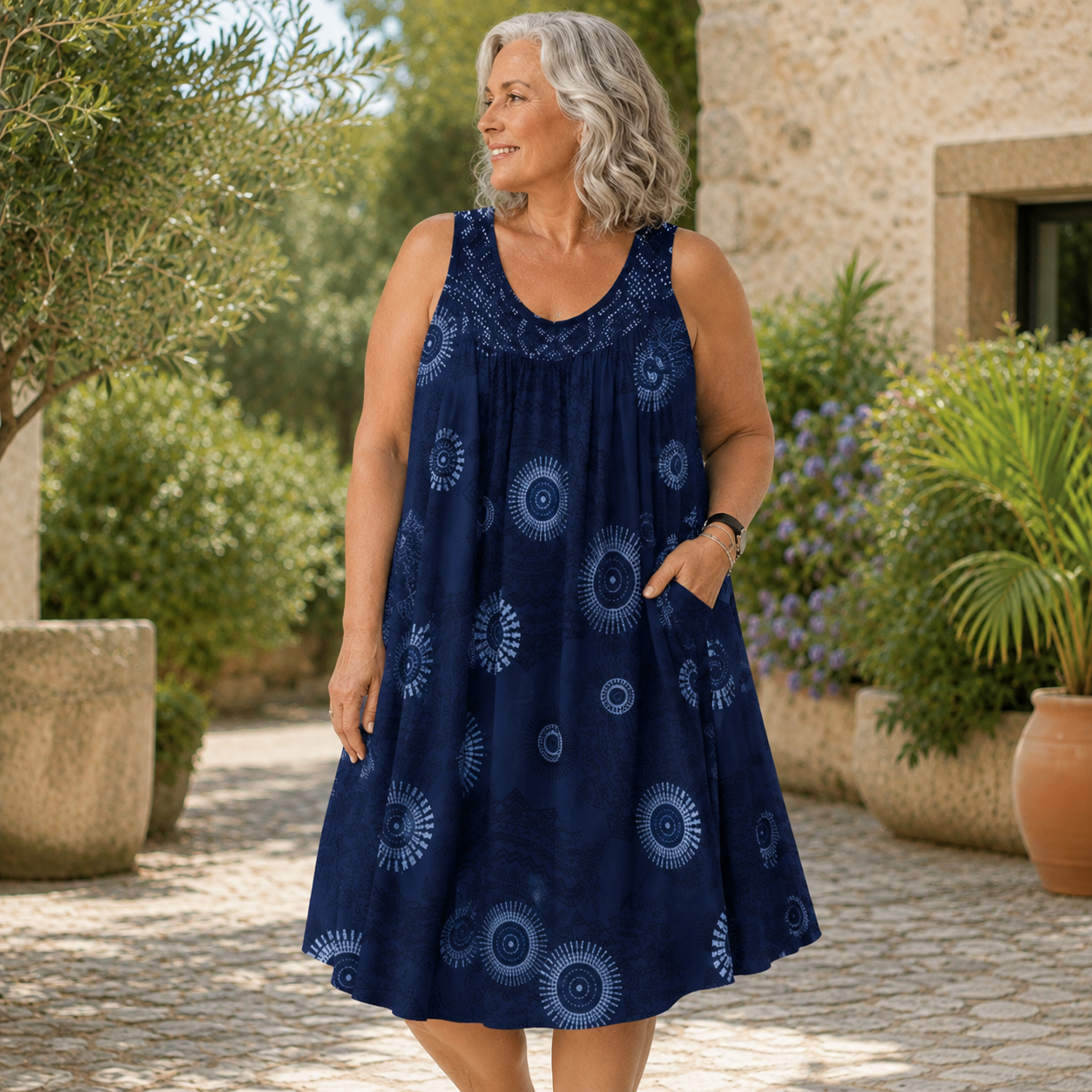 Lily™ | Tummy-Flattering Midi Dress with Abstract Print