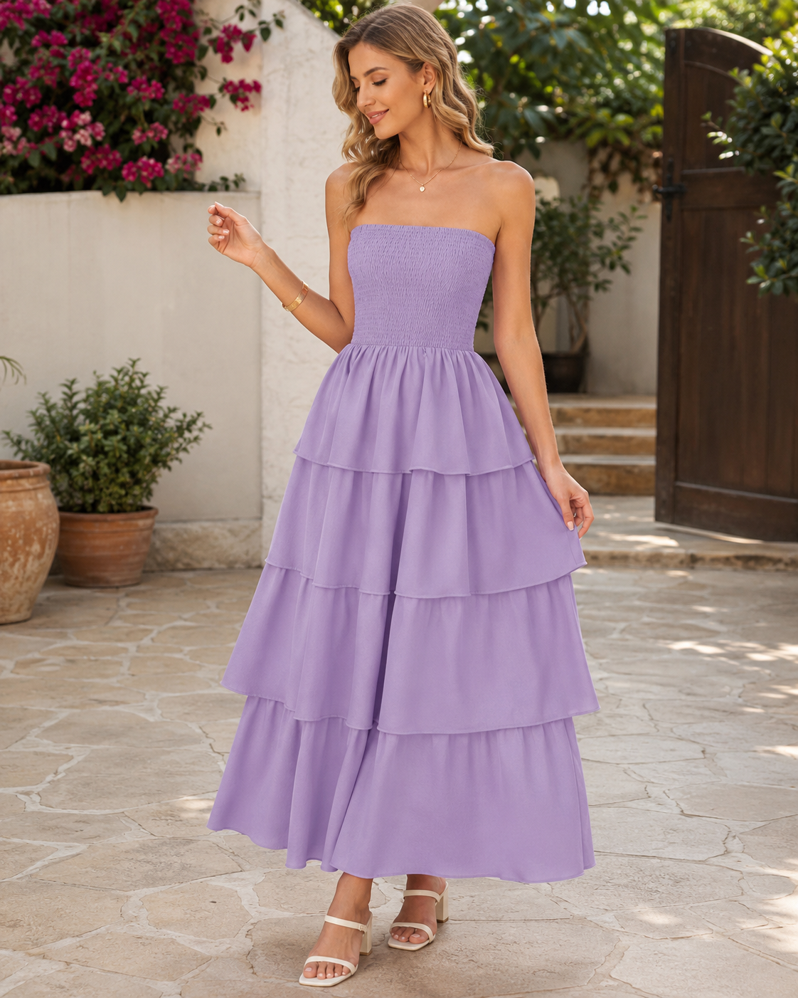 Samantha™ | Tummy-Flattering Strapless Maxi Dress with Ruffles
