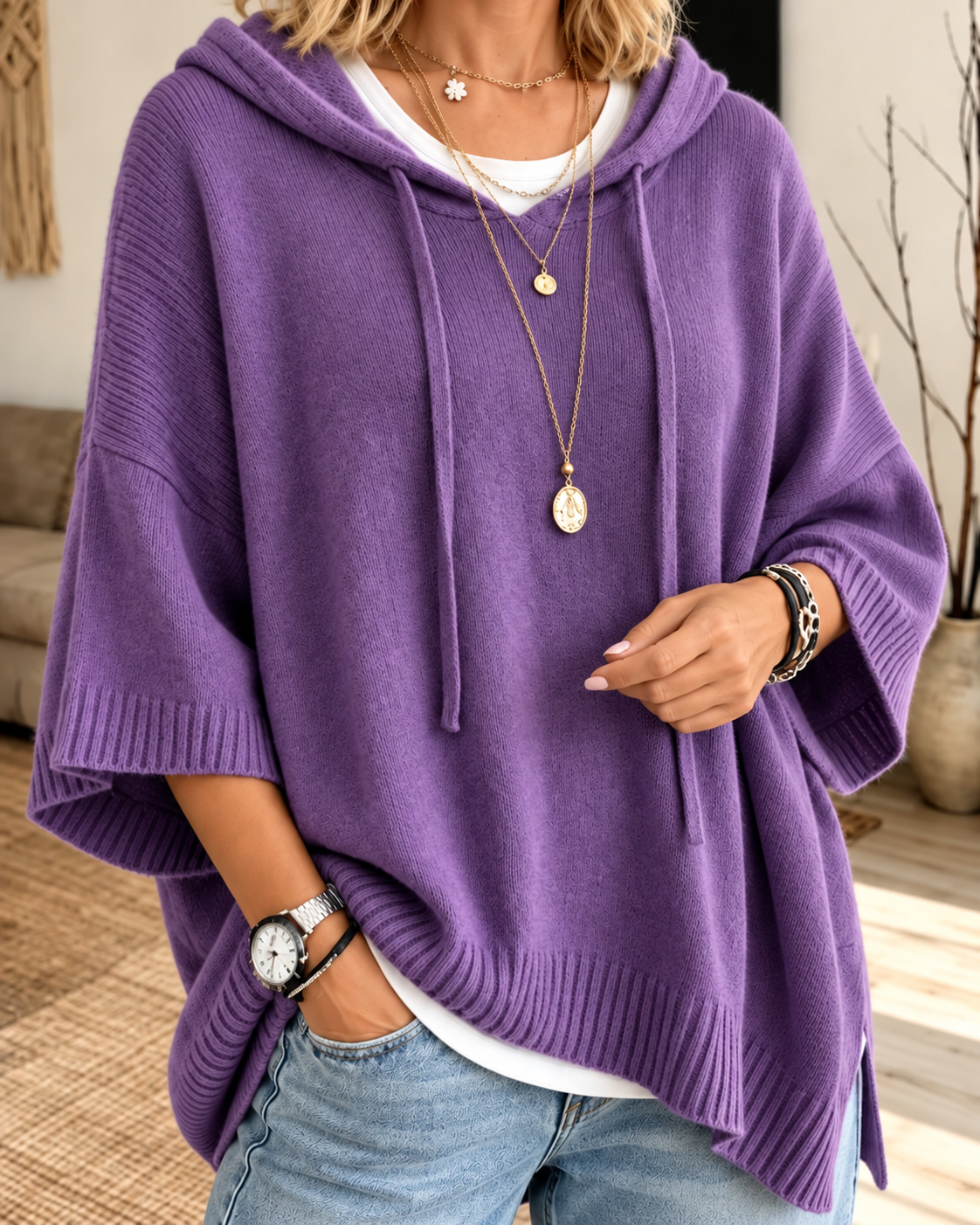 Deborah™ | Comfortable Knitted Poncho With Hood