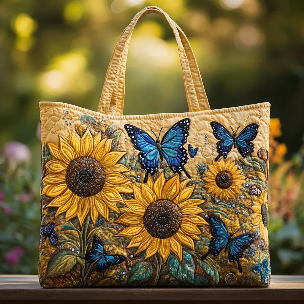 Sunflower and Blue Butterfly Handmade Tote Bag