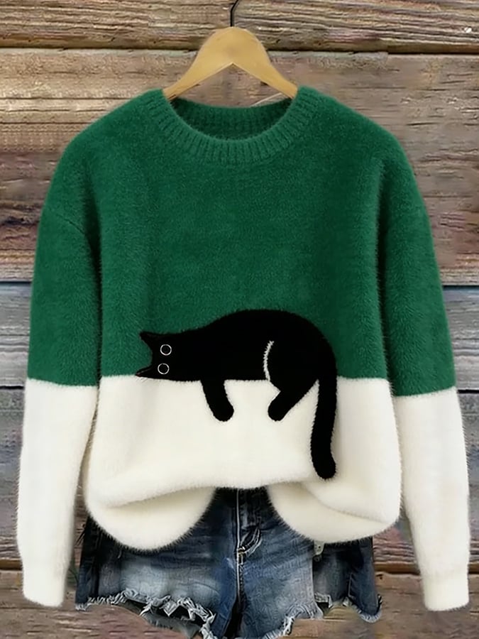 Audrey™ | Soft Oversized Sweater with Cat Print