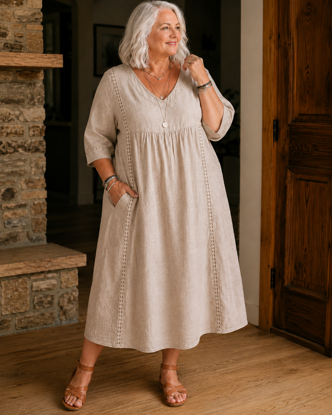 Nessa™ | Belly-Covering Midi Dress With Lace Detail